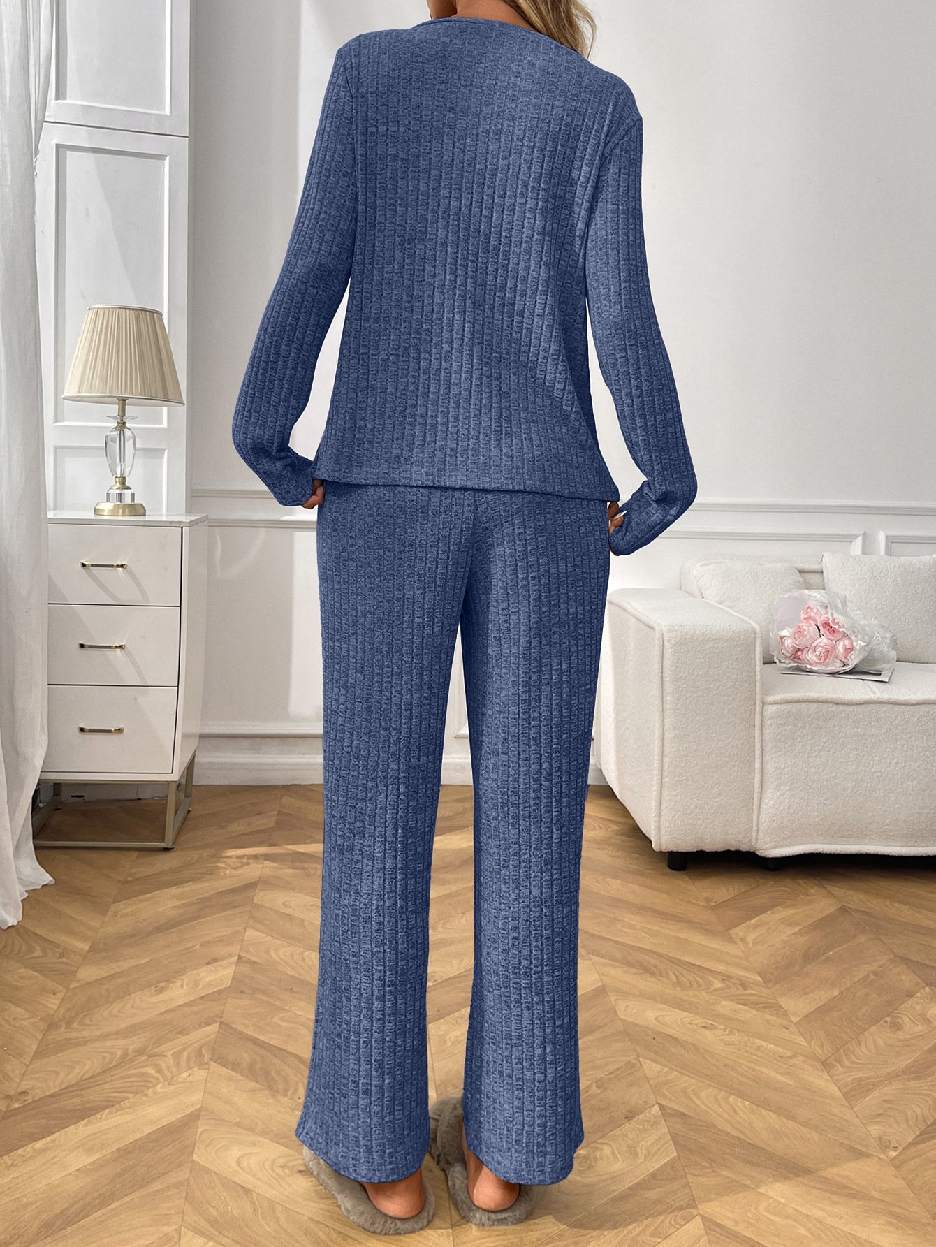 Damen Unifarben Zweiteiliges Set Täglich Langarm Lässig Frühling/Herbst Bluse mit Hose Matching Set