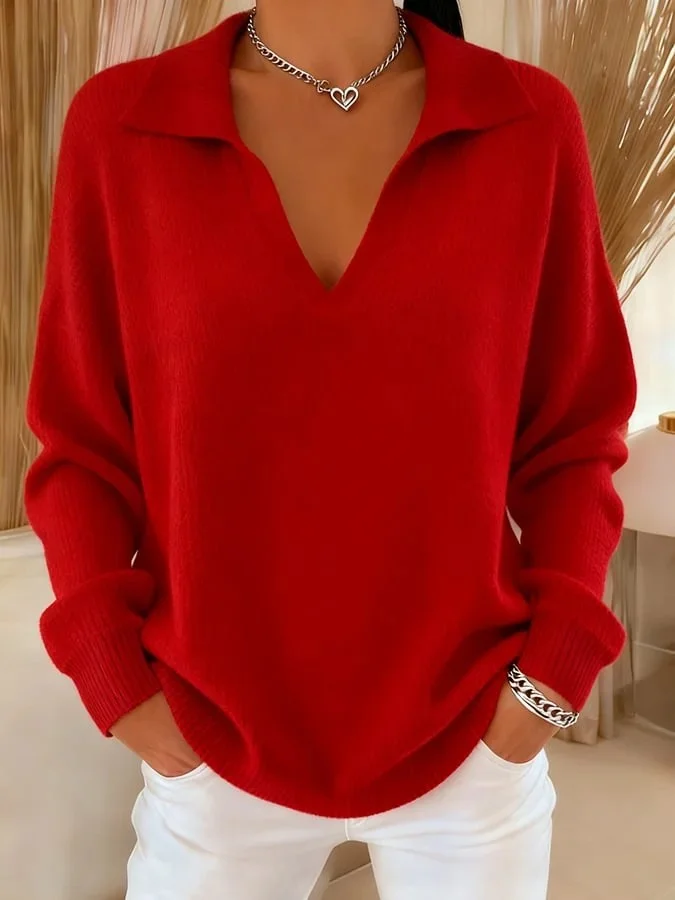 Damen Unifarben Langarm Bequem Retro Pullover
