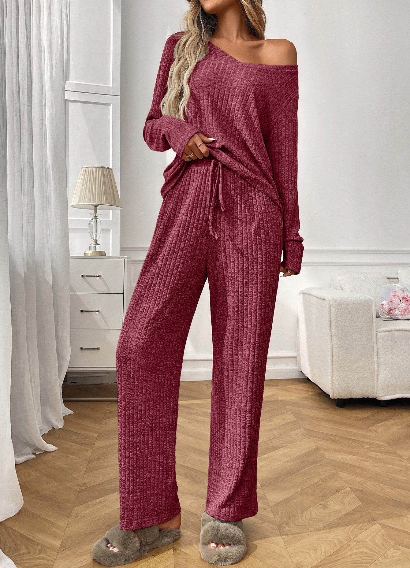 Damen Unifarben Zweiteiliges Set Täglich Langarm Lässig Frühling/Herbst Bluse mit Hose Matching Set