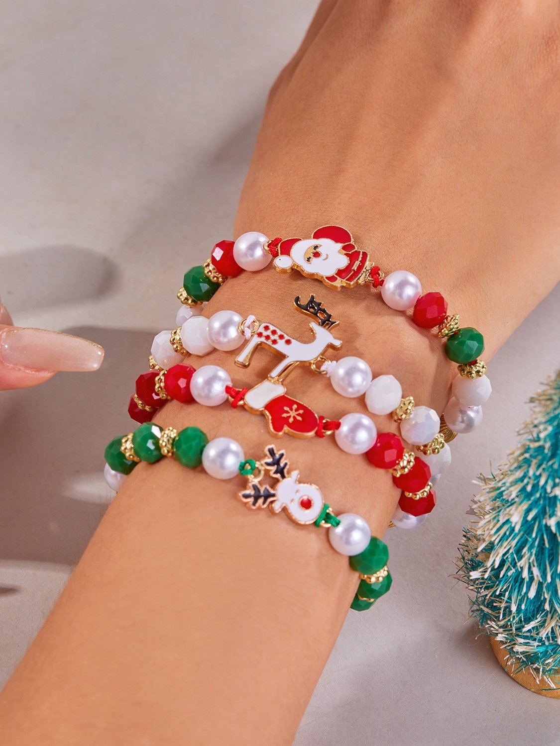 Weihnachten Polymer-Ton Armband Weihnachten Bunt Weihnachtsmann Schneeflocke Schneemann Armband Weihnachten Armband Set