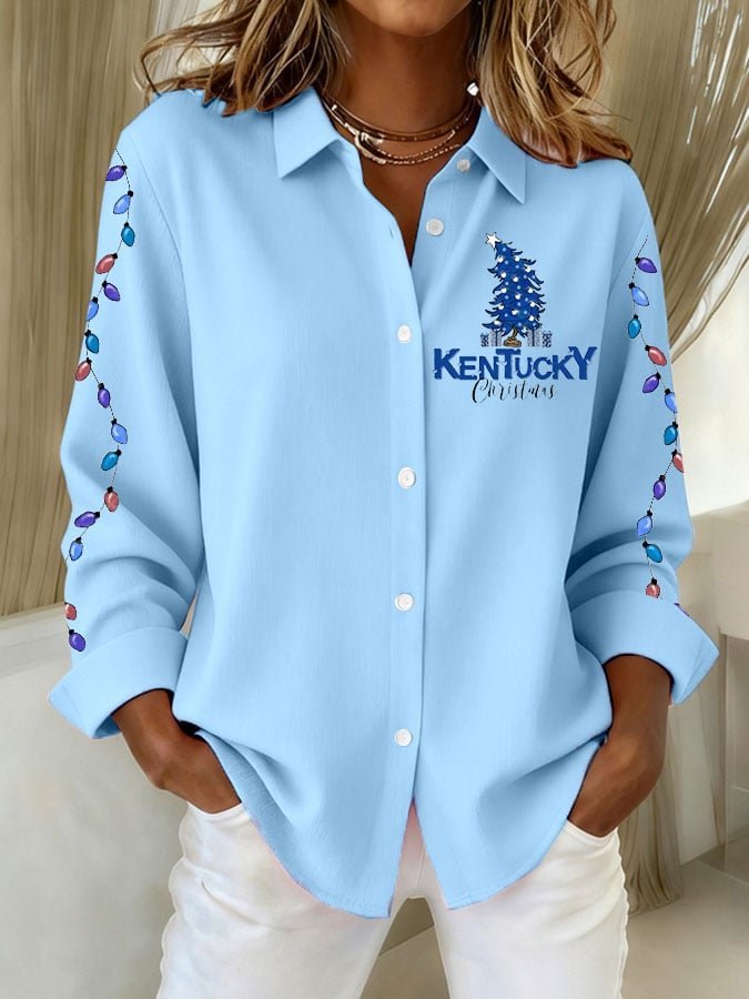 Schalkragen Langarm Weihnachten Regelmäßig Weit Bluse für Damen