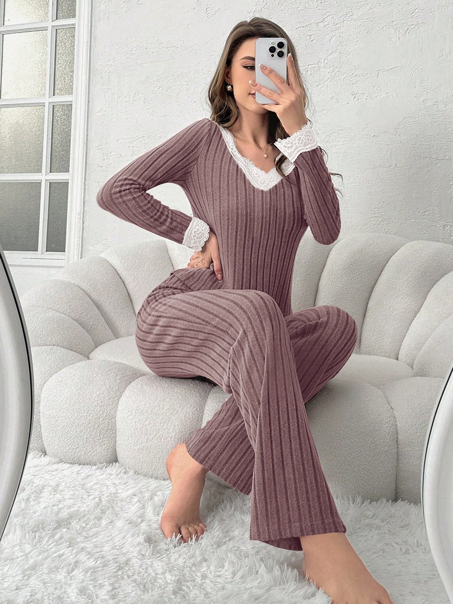 Damen Unifarben Zweiteiliges Set Täglich Langarm Lässig Frühling/Herbst Bluse mit Hose Matching Set