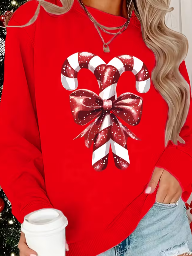Lässig Rundhals Weihnachten Sweatshirt Print