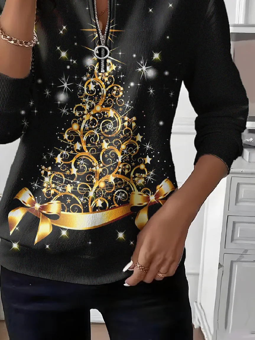 Lässig Rundhals Weihnachten Sweatshirt Print