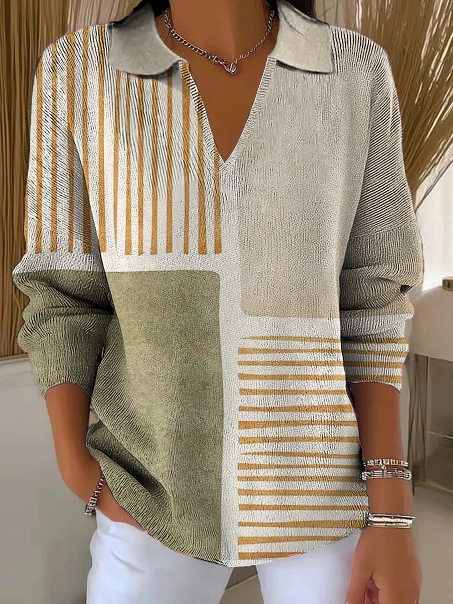 Damen Geometrisch Langarm Bequem Retro Pullover