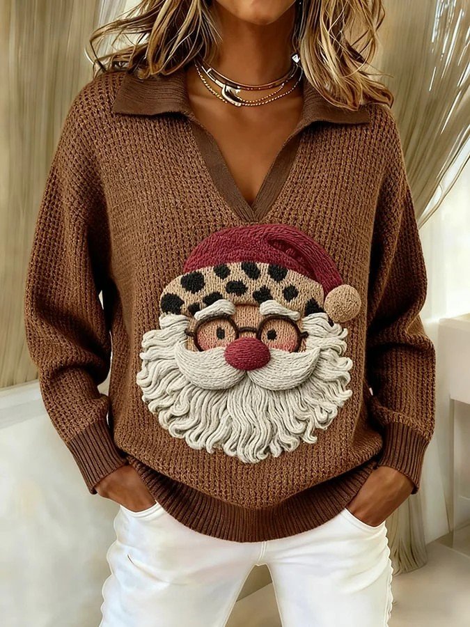 Damen Weihnachtsmann Langarm Bequem Retro Pullover