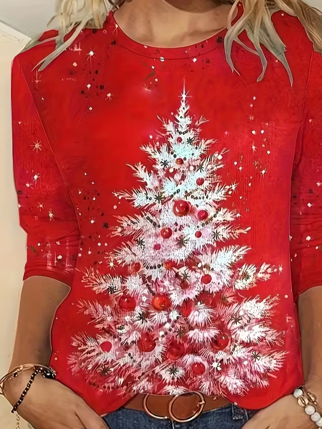 Lässig Weihnachten Rundhals Langarm T-Shirt