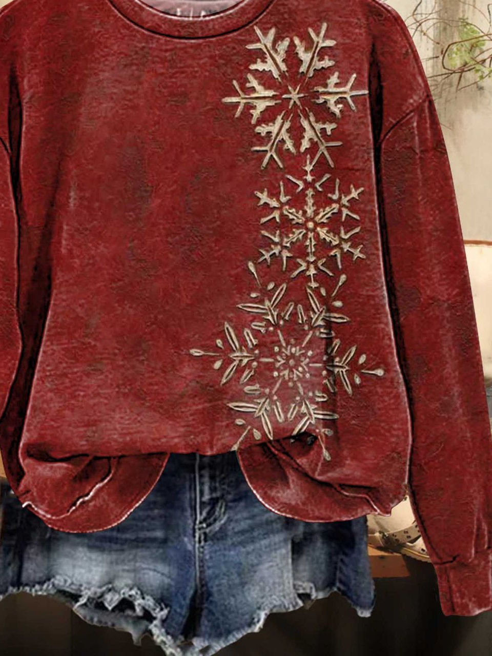 Lässig Rundhals Weihnachten Sweatshirt Print