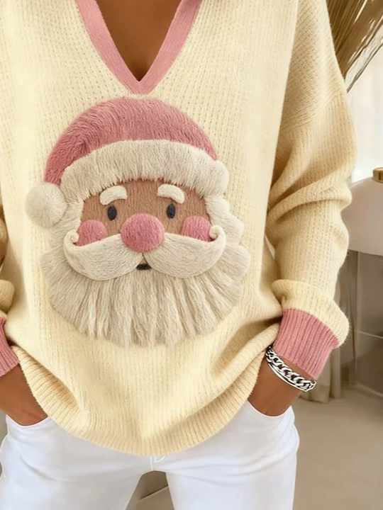 Damen Weihnachtsmann Langarm Bequem Retro Pullover