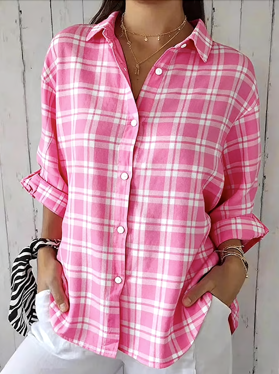 V-Ausschnitt Langarm Geometrisch Regelmäßig Mikroelastizität Regelmäßige Passform Bluse für Damen