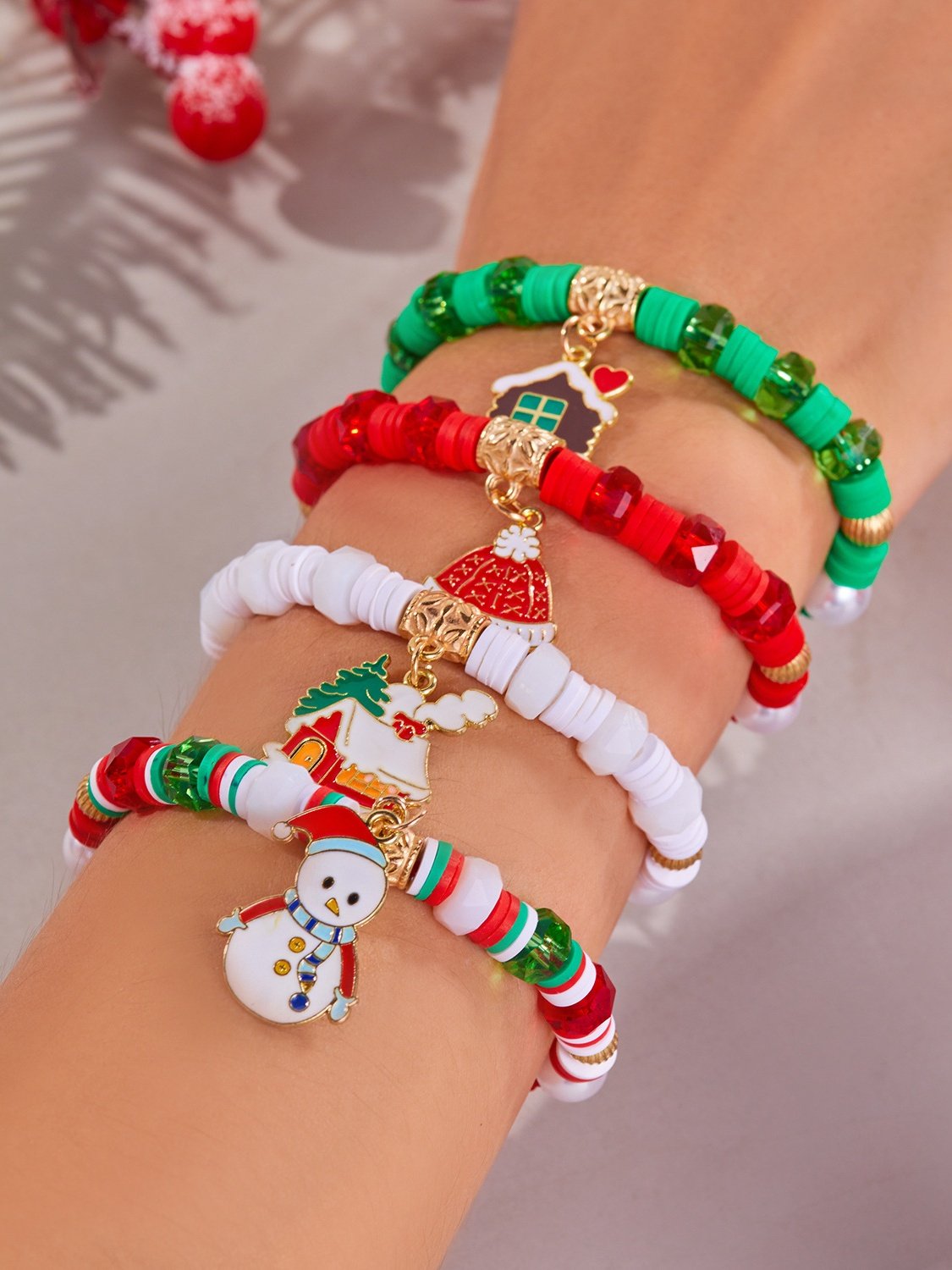 Weihnachten Polymer-Ton Armband Weihnachten Bunt Weihnachtsmann Schneeflocke Schneemann Armband Weihnachten Armband Set