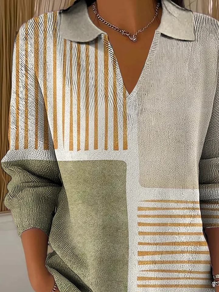 Damen Geometrisch Langarm Bequem Retro Pullover