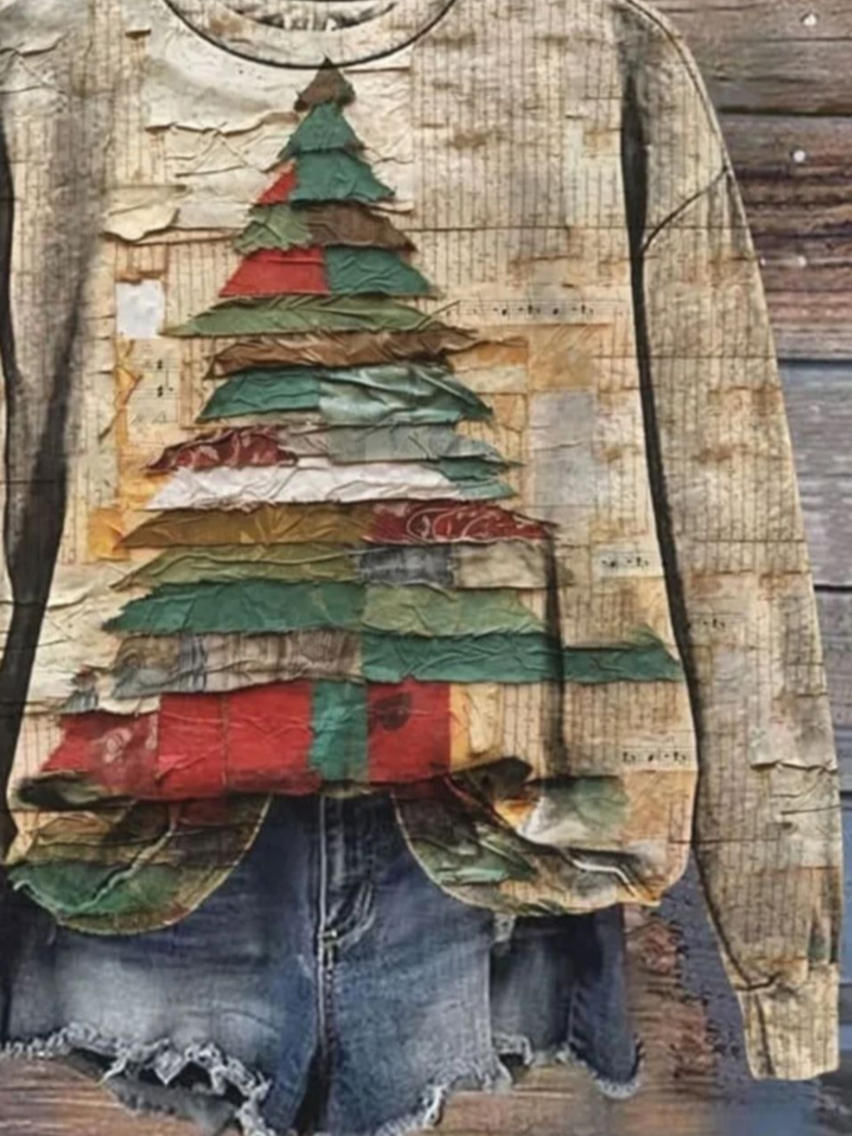 Lässig Rundhals Weihnachten Sweatshirt Print