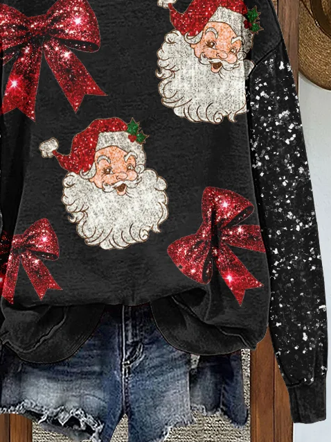 Lässig Rundhals Weihnachtsmann Sweatshirt Print