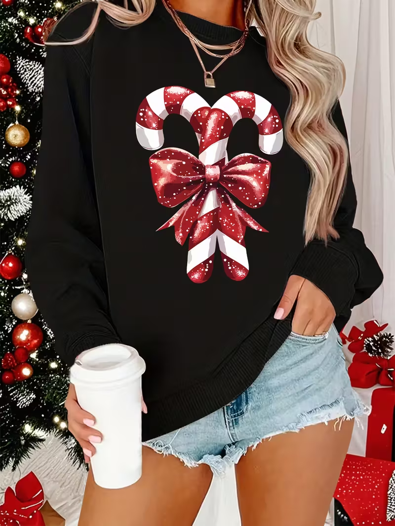 Lässig Rundhals Weihnachten Sweatshirt Print