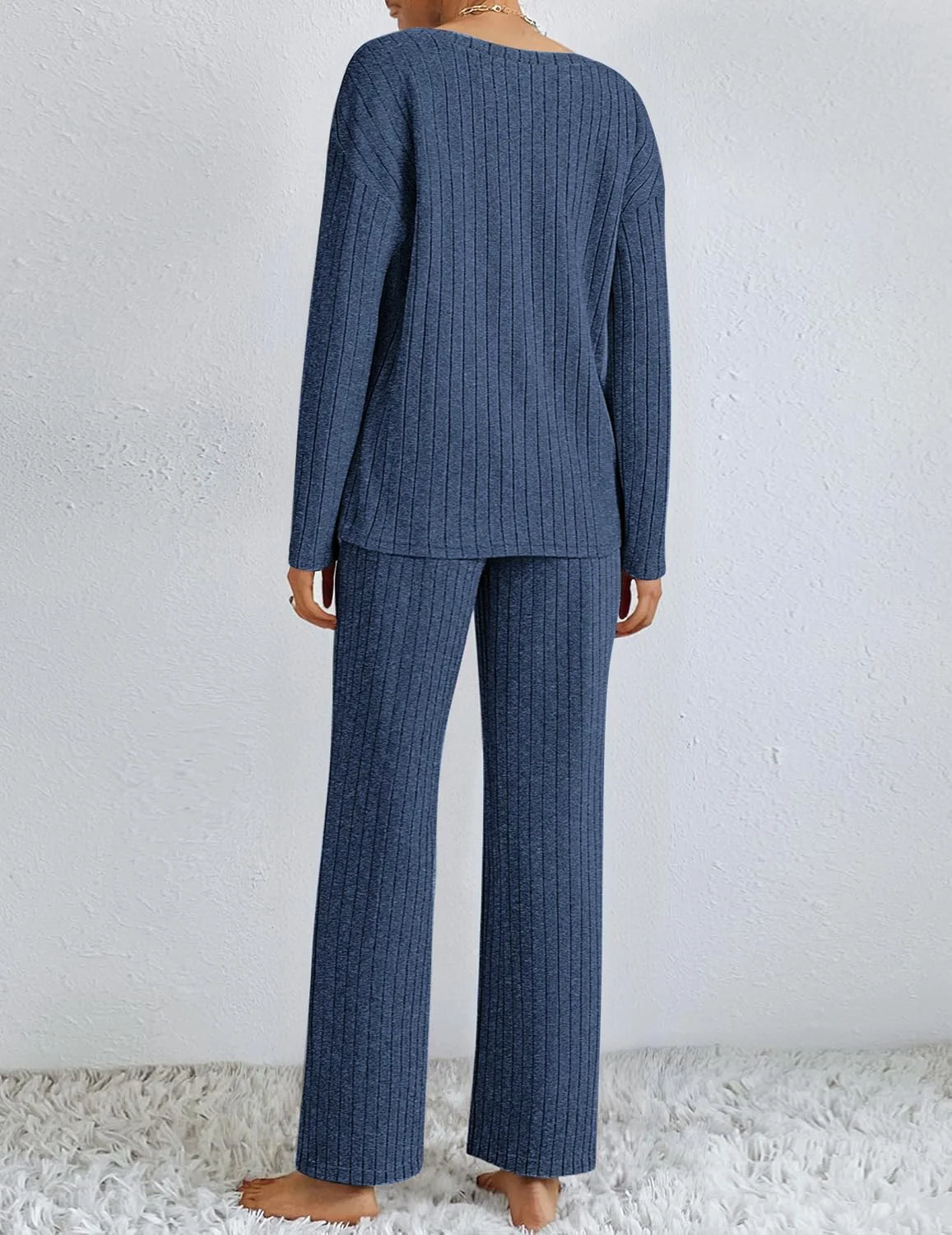 Damen Unifarben Zweiteiliges Set Täglich Langarm Lässig Frühling/Herbst Bluse mit Hose Matching Set