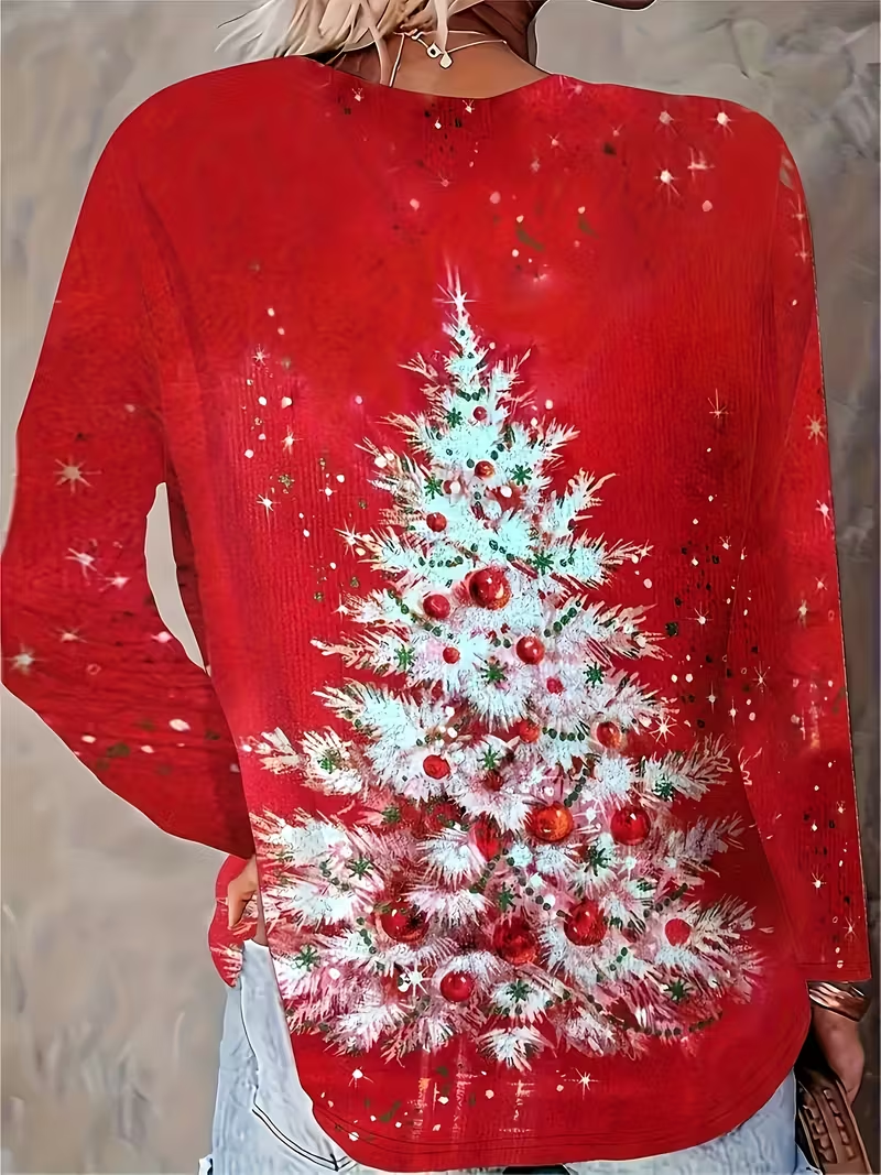 Lässig Weihnachten Rundhals Langarm T-Shirt