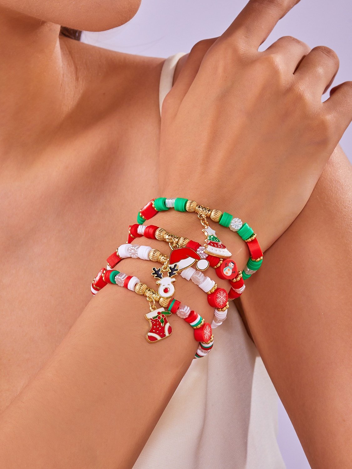 Weihnachten Polymer-Ton Armband Weihnachten Bunt Weihnachtsmann Schneeflocke Schneemann Armband Weihnachten Armband Set