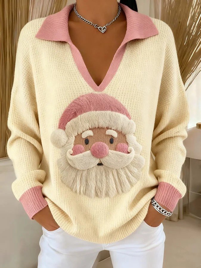 Damen Weihnachtsmann Langarm Bequem Retro Pullover