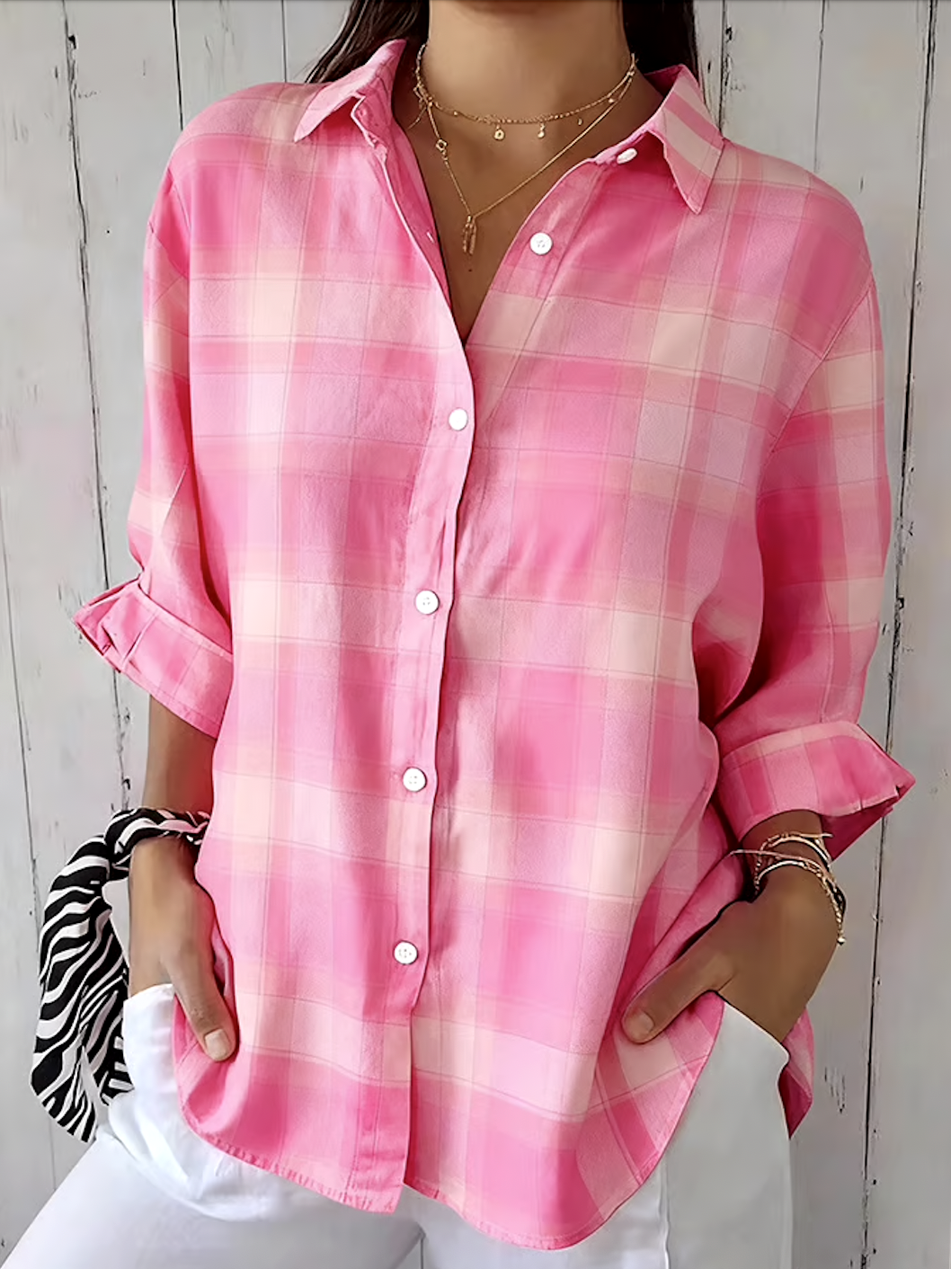 V-Ausschnitt Langarm Geometrisch Regelmäßig Mikroelastizität Regelmäßige Passform Bluse für Damen