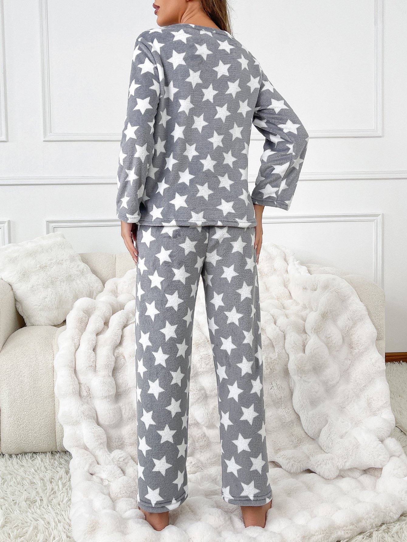 Damen Geometrisch Zweiteiliges Set Täglich Langarm Lässig Frühling/Herbst Bluse mit Hose Matching Set