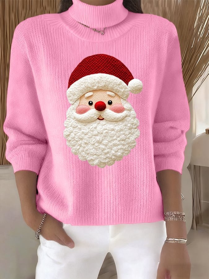Damen Weihnachtsmann Langarm Bequem Retro Pullover