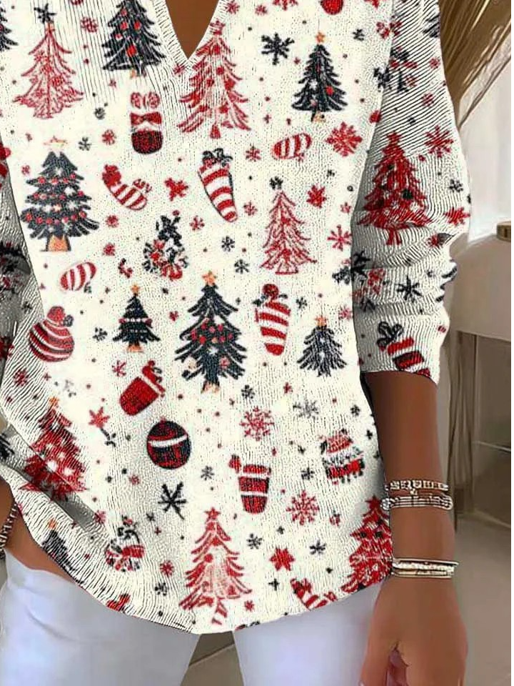 Damen Weihnachten Langarm Bequem Retro Pullover