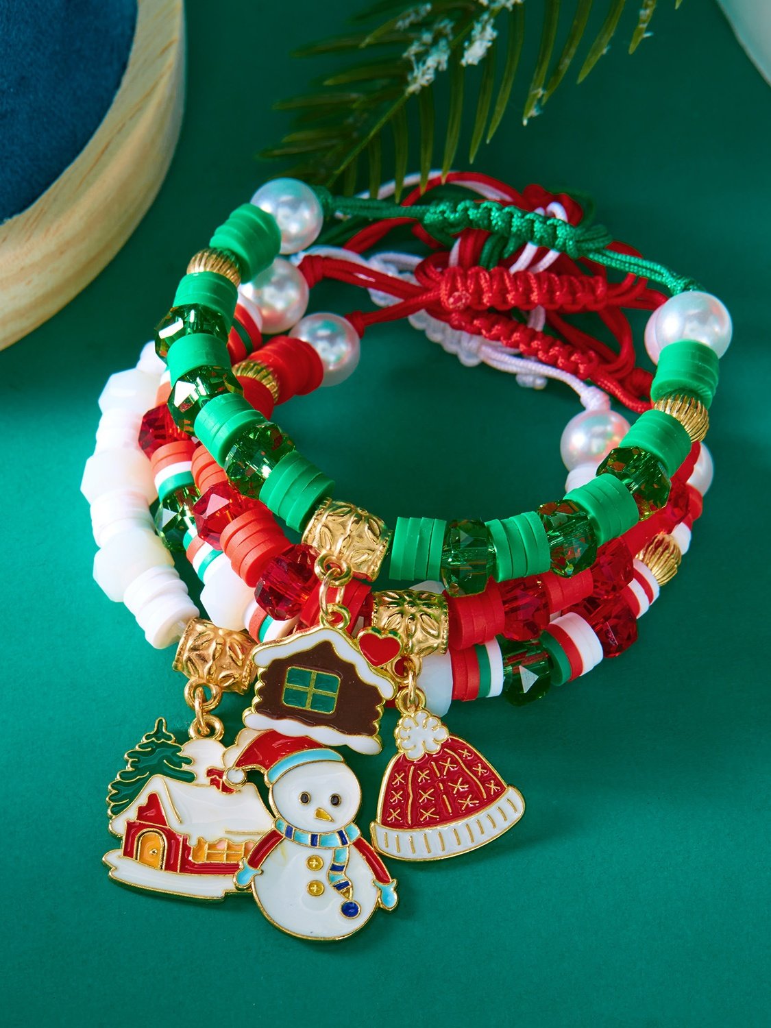 Weihnachten Polymer-Ton Armband Weihnachten Bunt Weihnachtsmann Schneeflocke Schneemann Armband Weihnachten Armband Set