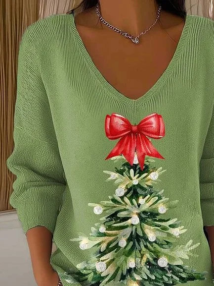 Lässig Weihnachten V-Ausschnitt Langarm T-Shirt