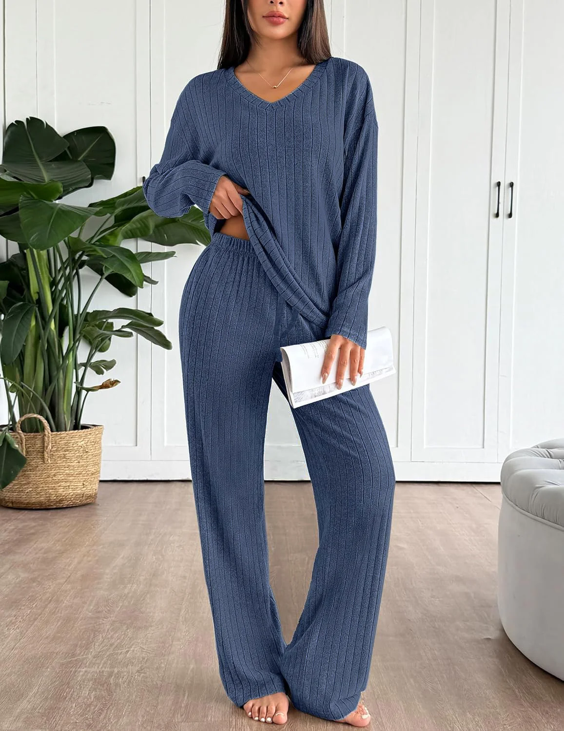 Damen Unifarben Zweiteiliges Set Täglich Langarm Lässig Frühling/Herbst Bluse mit Hose Matching Set