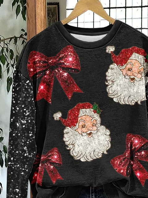 Lässig Rundhals Weihnachtsmann Sweatshirt Print