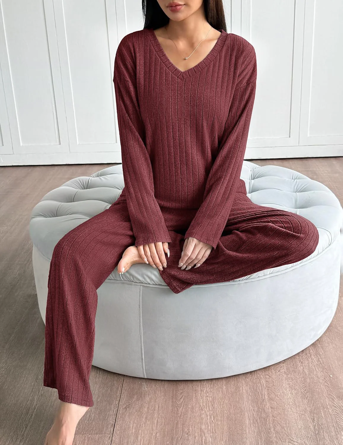 Damen Unifarben Zweiteiliges Set Täglich Langarm Lässig Frühling/Herbst Bluse mit Hose Matching Set