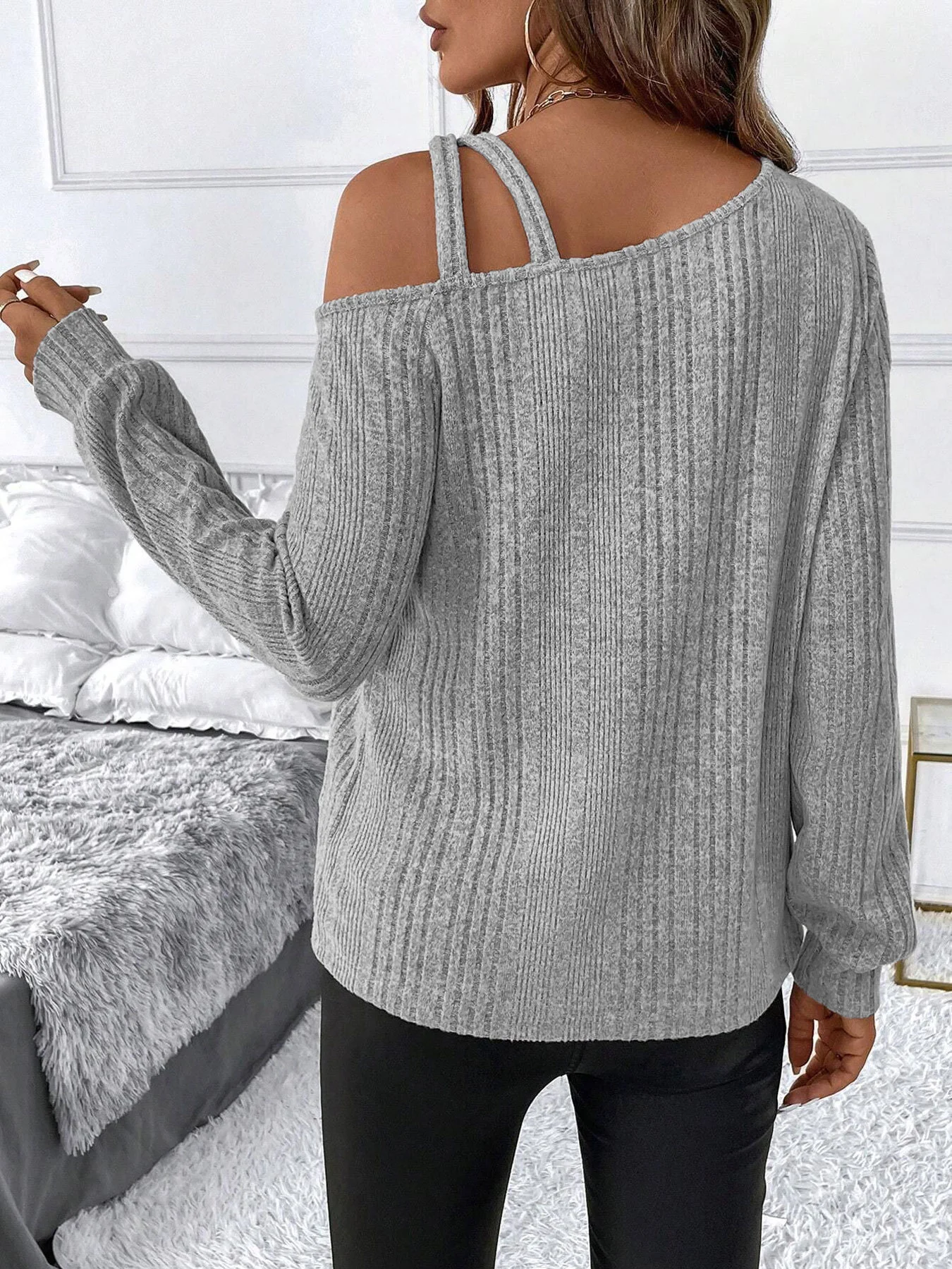 Lässig Unifarben Carmen Langarm T-Shirt
