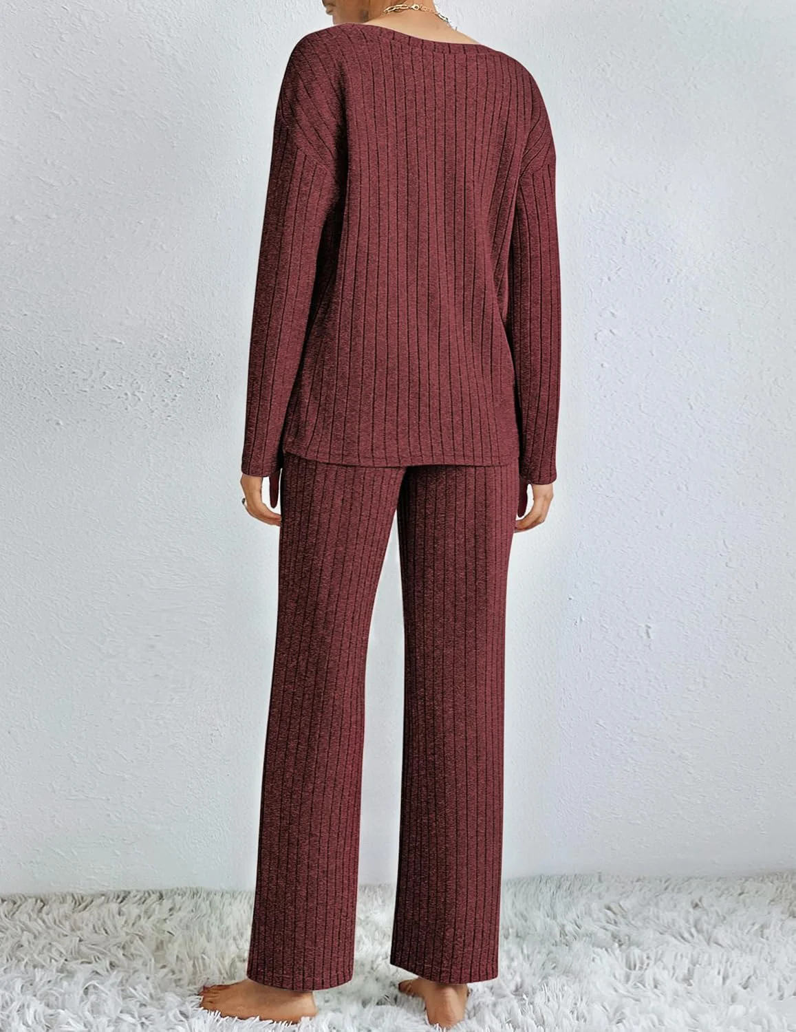 Damen Unifarben Zweiteiliges Set Täglich Langarm Lässig Frühling/Herbst Bluse mit Hose Matching Set