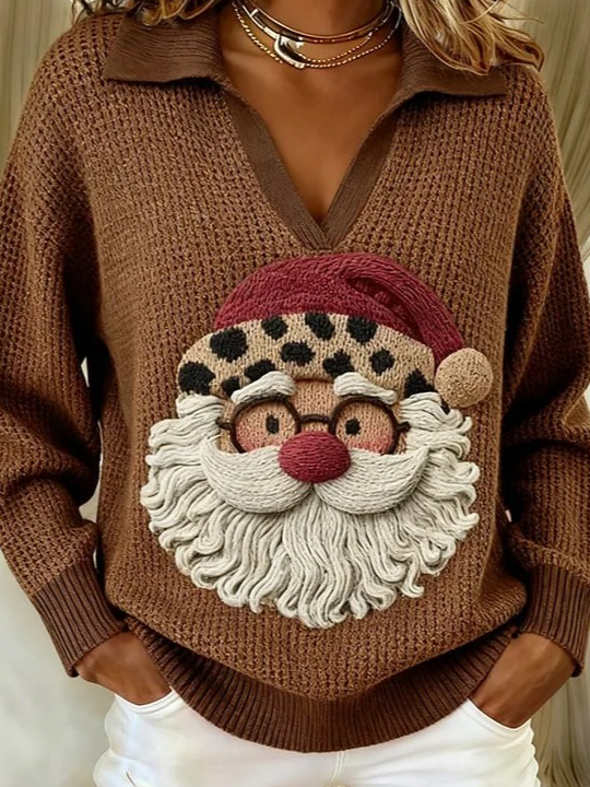 Damen Weihnachtsmann Langarm Bequem Retro Pullover