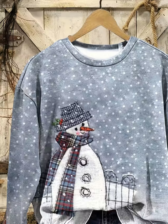 Lässig Rundhals Weihnachtsschneemann Sweatshirt Print