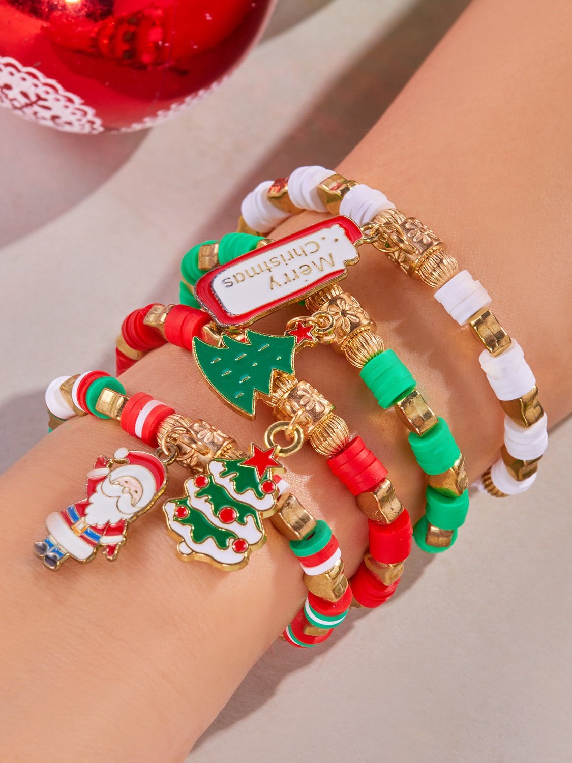 Weihnachten Polymer-Ton Armband Weihnachten Bunt Weihnachtsmann Schneeflocke Schneemann Armband Weihnachten Armband Set