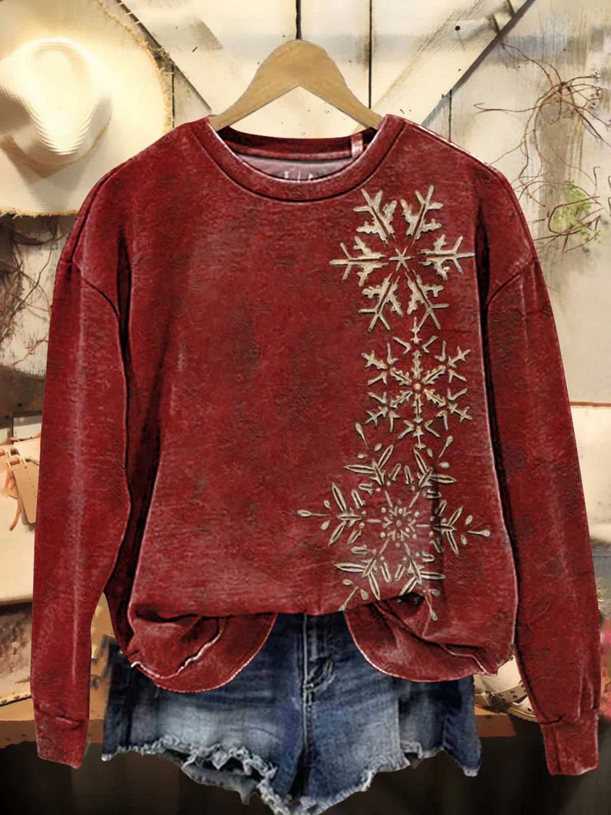 Lässig Rundhals Weihnachten Sweatshirt Print