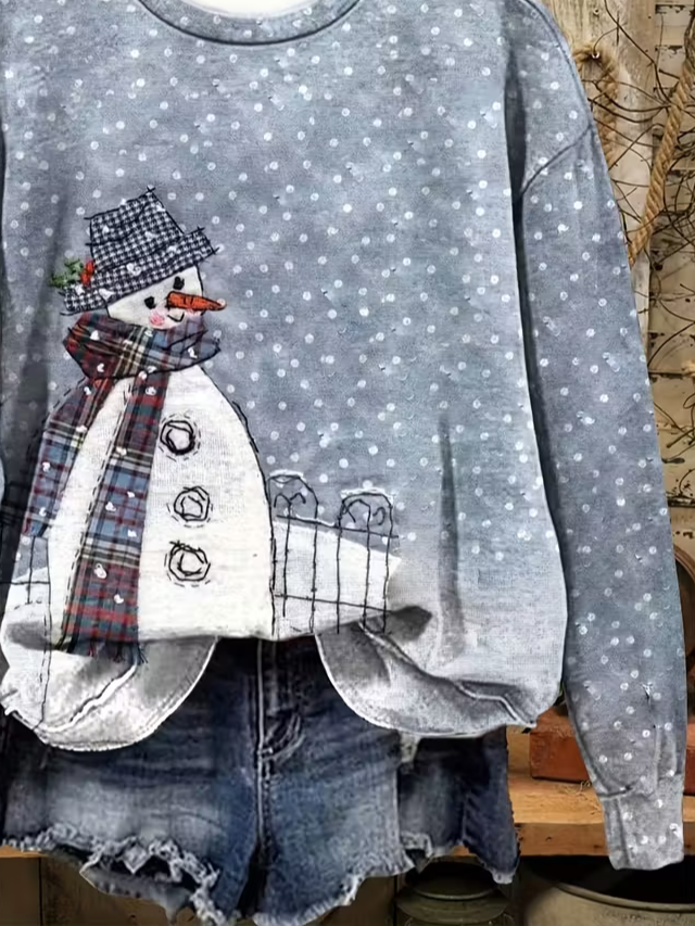 Lässig Rundhals Weihnachtsschneemann Sweatshirt Print