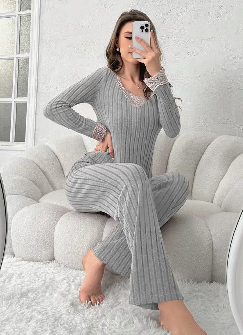 Damen Unifarben Zweiteiliges Set Täglich Langarm Lässig Frühling/Herbst Bluse mit Hose Matching Set