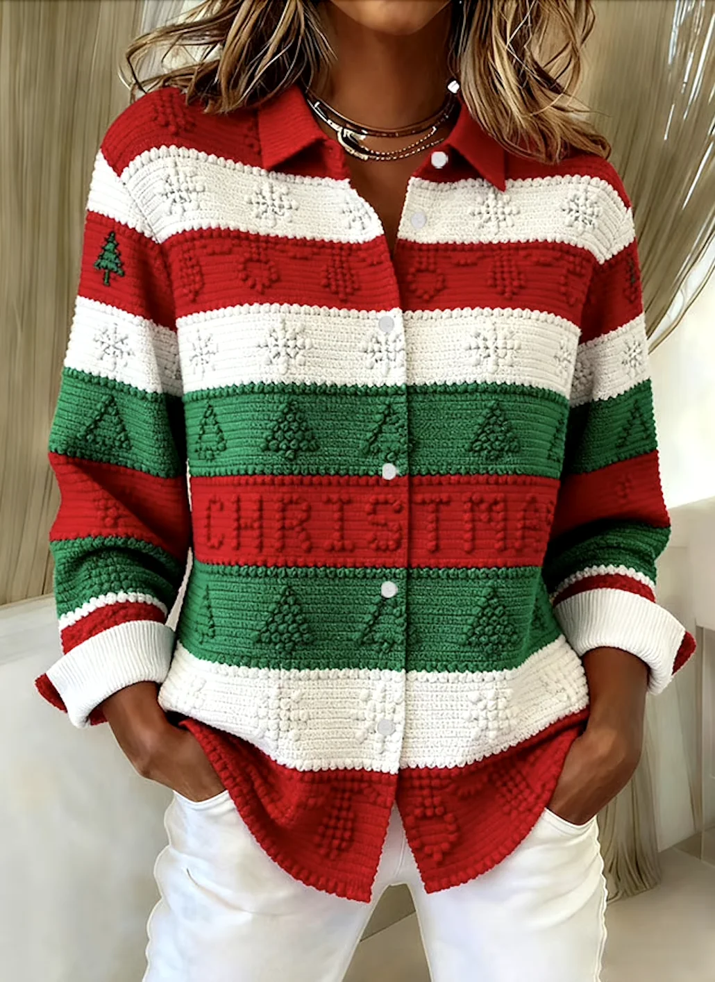 V-Ausschnitt Langarm Geometrisch Regelmäßig Mikroelastizität Regelmäßige Passform Bluse für Damen