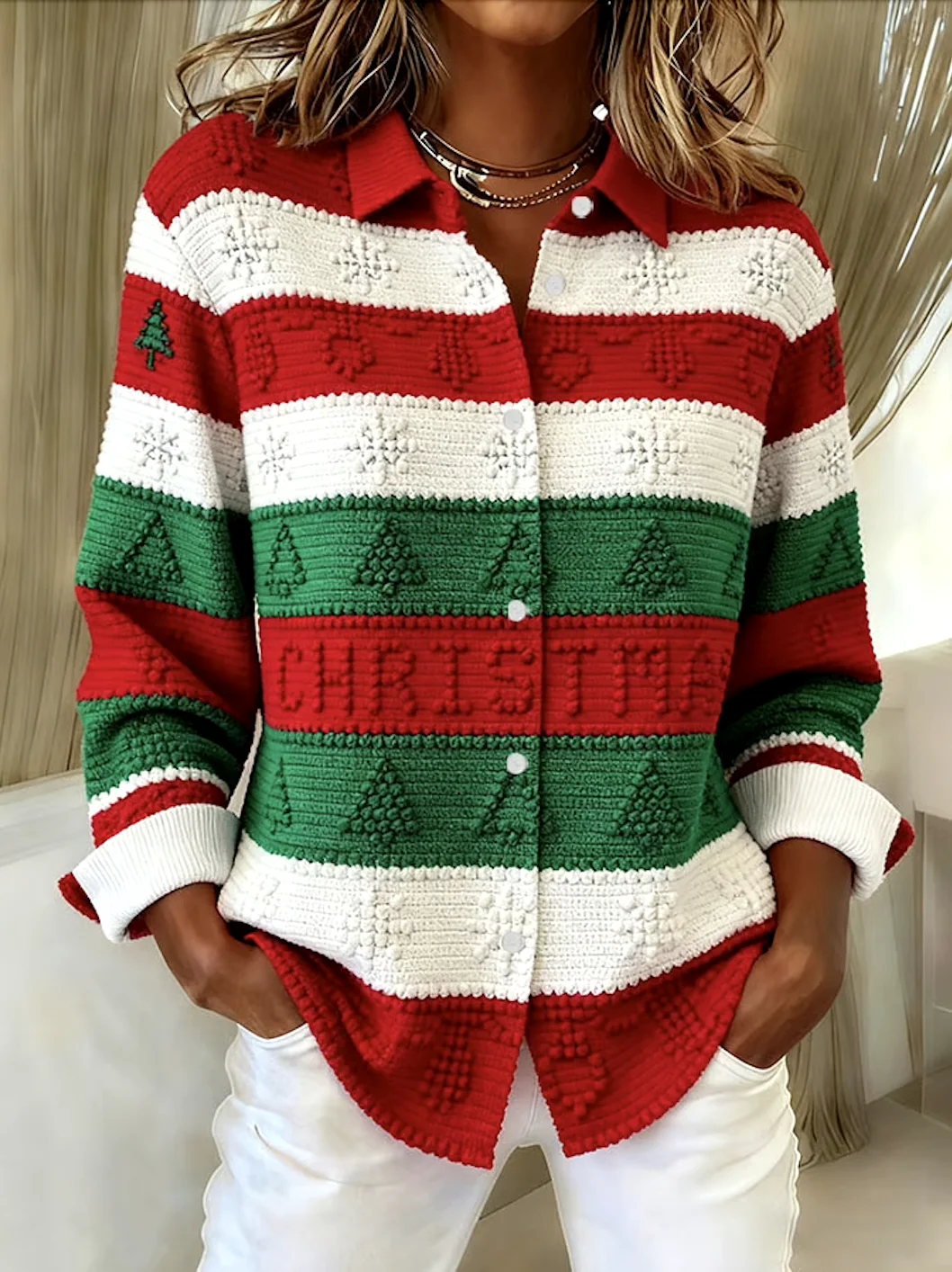 V-Ausschnitt Langarm Geometrisch Regelmäßig Mikroelastizität Regelmäßige Passform Bluse für Damen