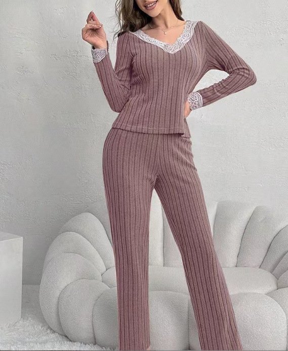 Damen Unifarben Zweiteiliges Set Täglich Langarm Lässig Frühling/Herbst Bluse mit Hose Matching Set