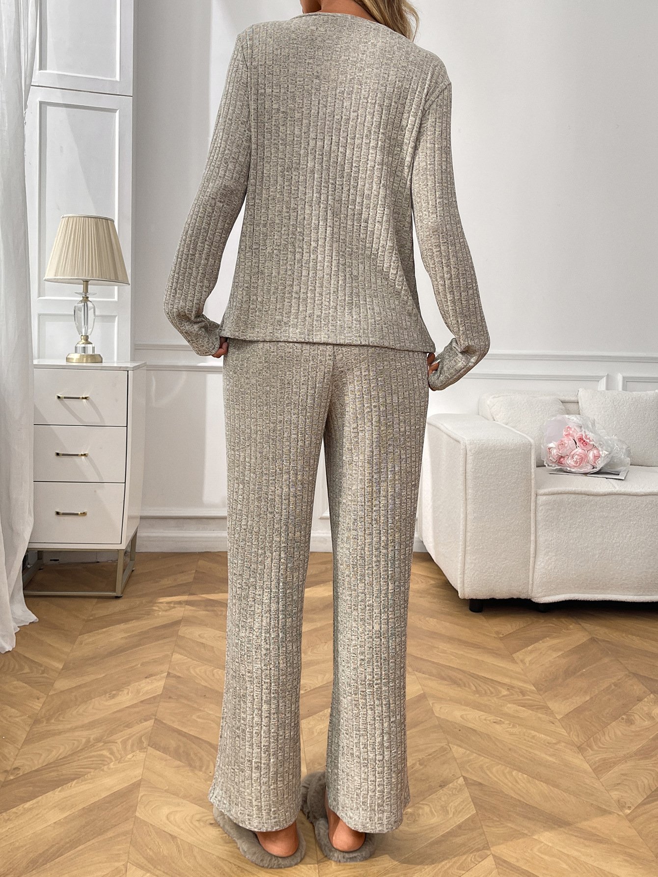 Damen Unifarben Zweiteiliges Set Täglich Langarm Lässig Frühling/Herbst Bluse mit Hose Matching Set