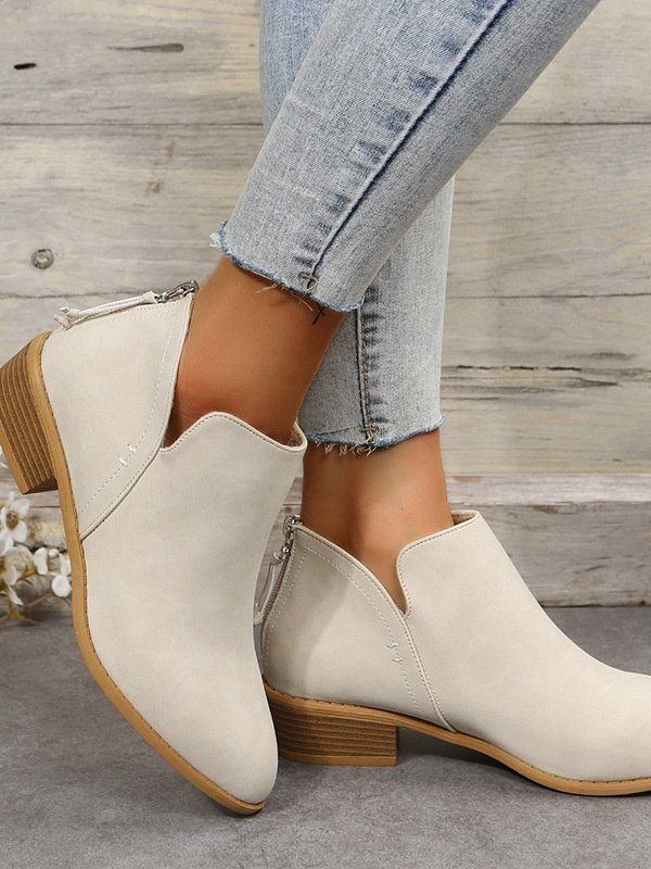 Retro Unifarben Reißverschluss Niedrig Klassische Stiefel Nahtverarbeitung