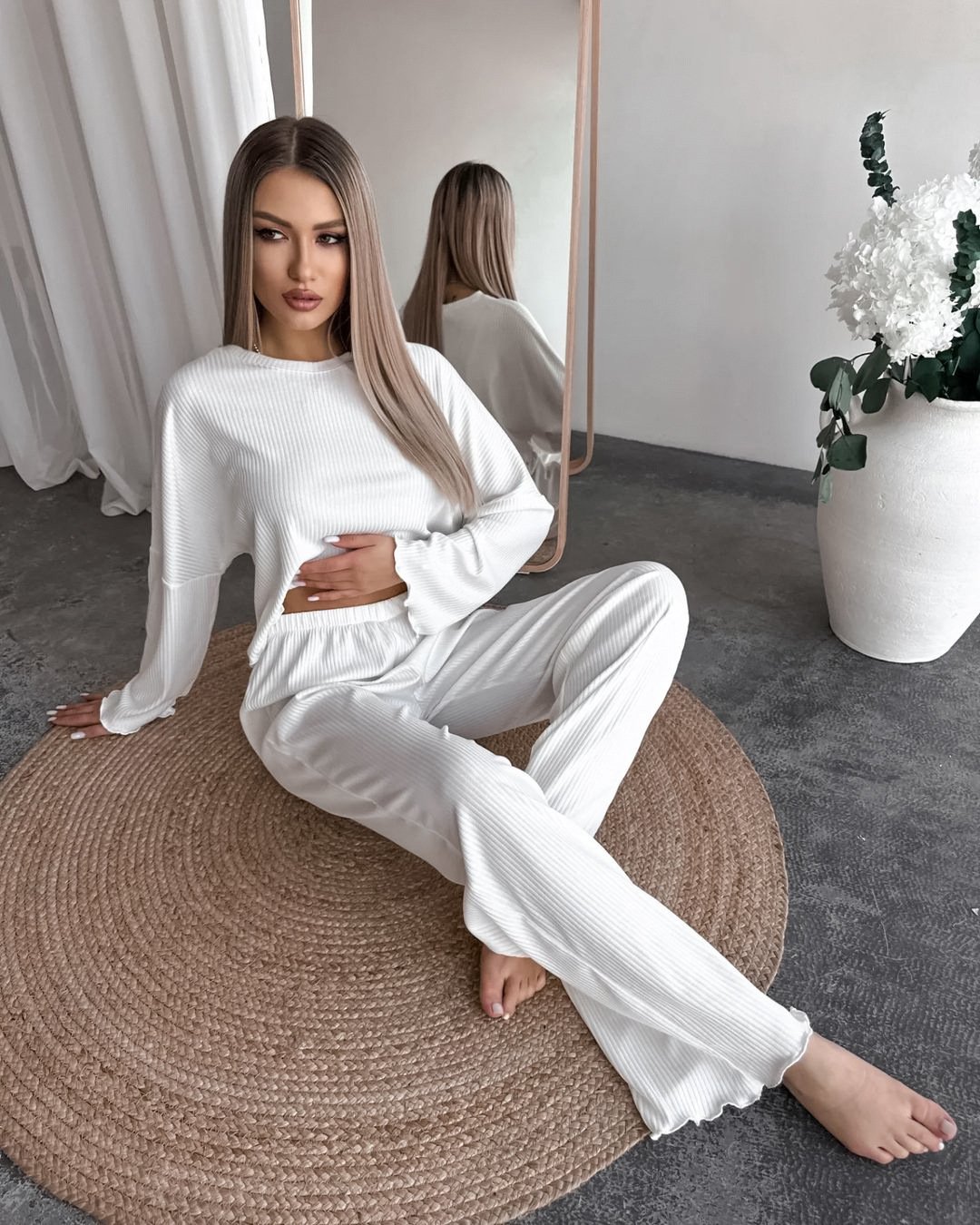 Damen Unifarben Zweiteiliges Set Täglich Langarm Lässig Frühling/Herbst Bluse mit Hose Matching Set