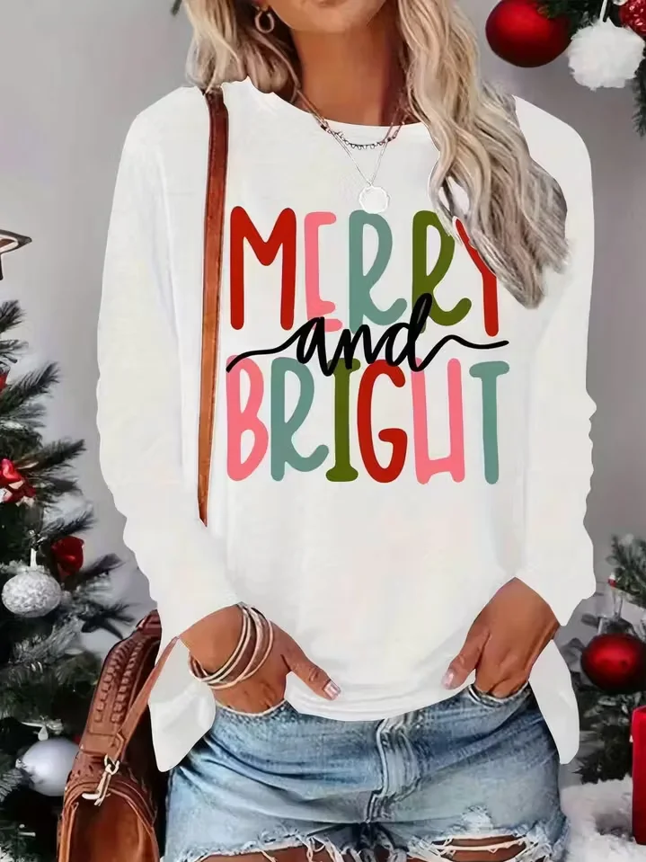 Lässig Textbriefe Rundhals Langarm T-Shirt
