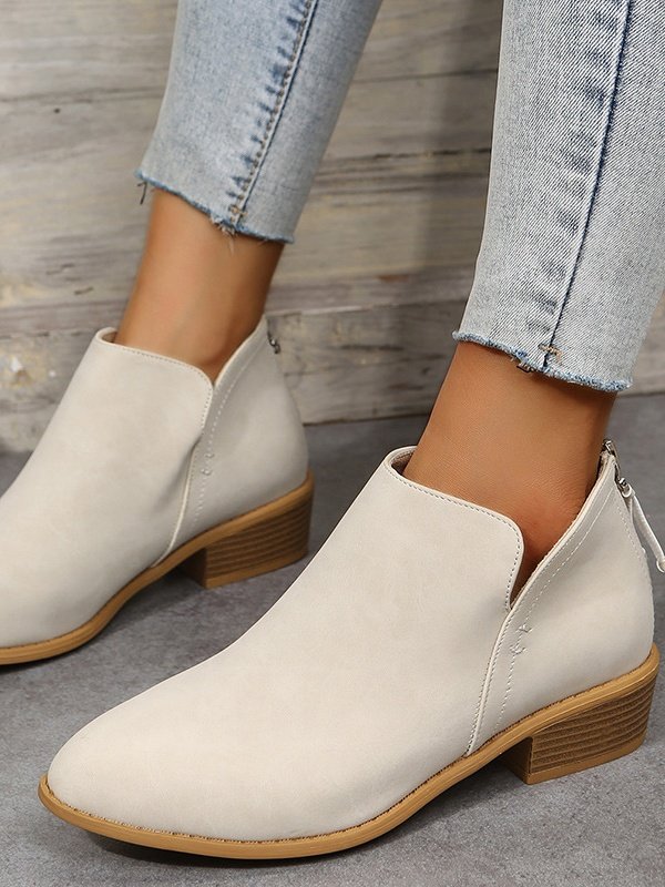Retro Unifarben Reißverschluss Niedrig Klassische Stiefel Nahtverarbeitung