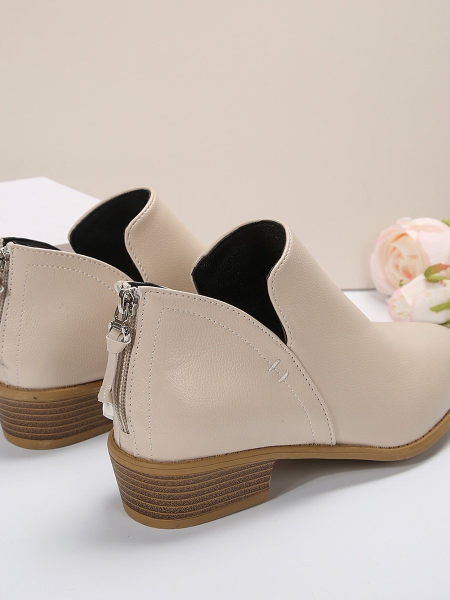 Retro Unifarben Reißverschluss Niedrig Klassische Stiefel Nahtverarbeitung