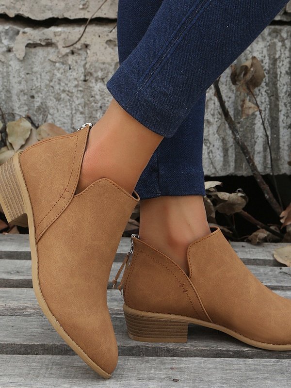 Retro Unifarben Reißverschluss Niedrig Klassische Stiefel Nahtverarbeitung
